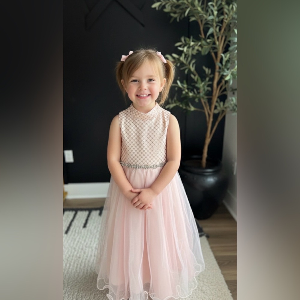 SOLD ‼️NWT Rare Editions Blush Pink Dress Size 6x  elegant with glitter on top